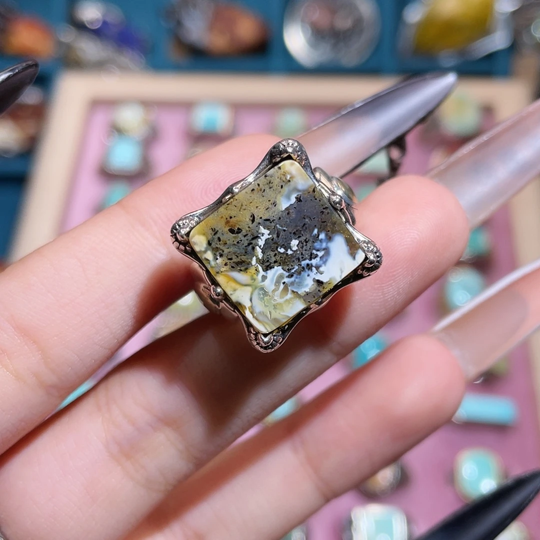 琥珀银S925镶嵌戒指