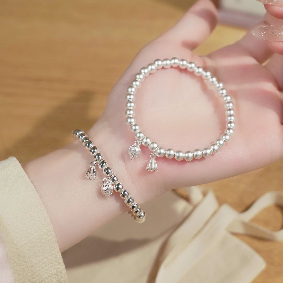 老银匠关东 足银手链 两世欢手链传承亮面弹力绳可调