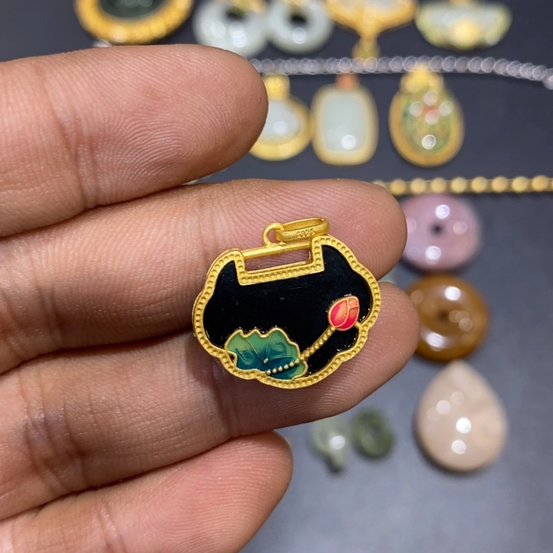 和田玉颈饰银S925镀金镶嵌