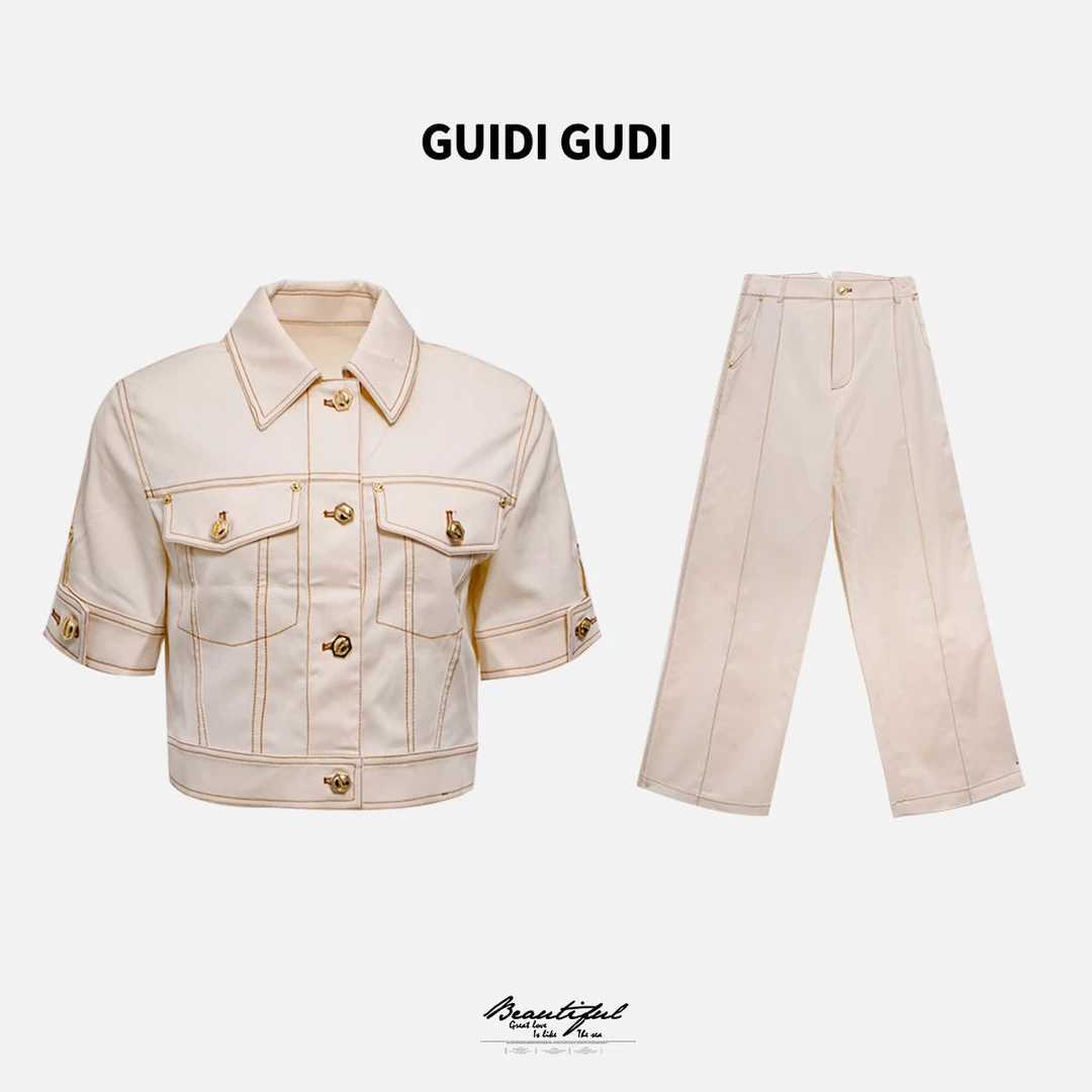 GUIDI GUDI【转角相遇】黄加蓝两件套外套+休闲裤套装 D9520670H