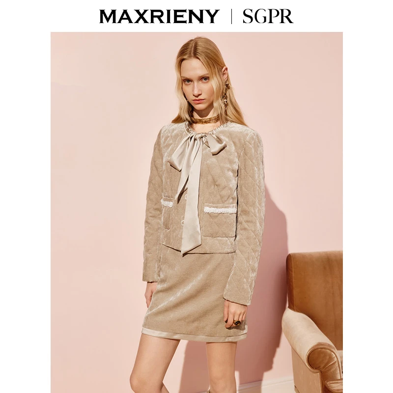 【商场同款】MAXRIENY千金miu系穿搭菱格纹短外套25冬款丝绒上衣