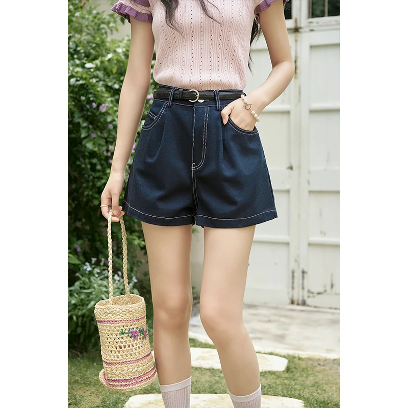 【年中大促】谜秀口袋刺绣花朵牛仔短裤女2025夏季新款女装宽松显瘦