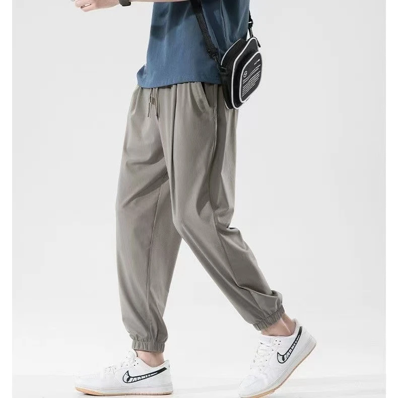 【两条装】男士冰丝薄款宽松夏季长裤潮流直筒裤子韩版休闲束脚男裤