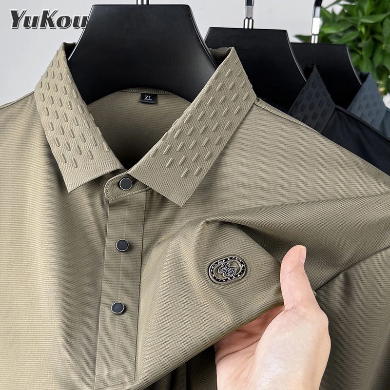 【父亲节礼物】高端男士冰丝短袖T恤夏季大码胖子商务休闲翻领pol