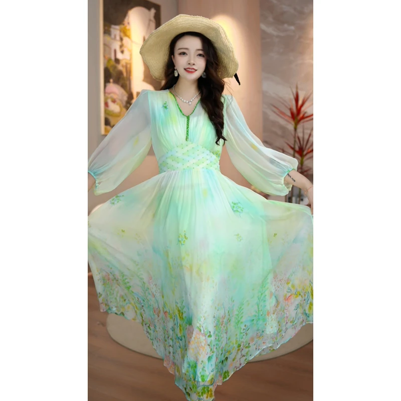 【小漫夏曲】25年清新优雅定位花气质收腰高端度假连衣裙