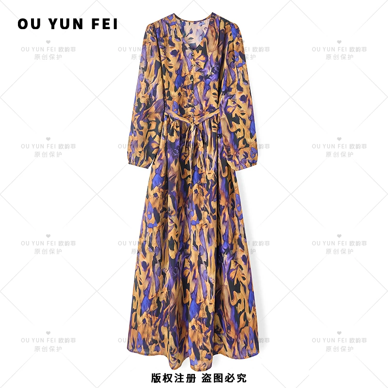 高级感连衣裙女新款气质显瘦穿搭时尚洋气印花长裙JY1030