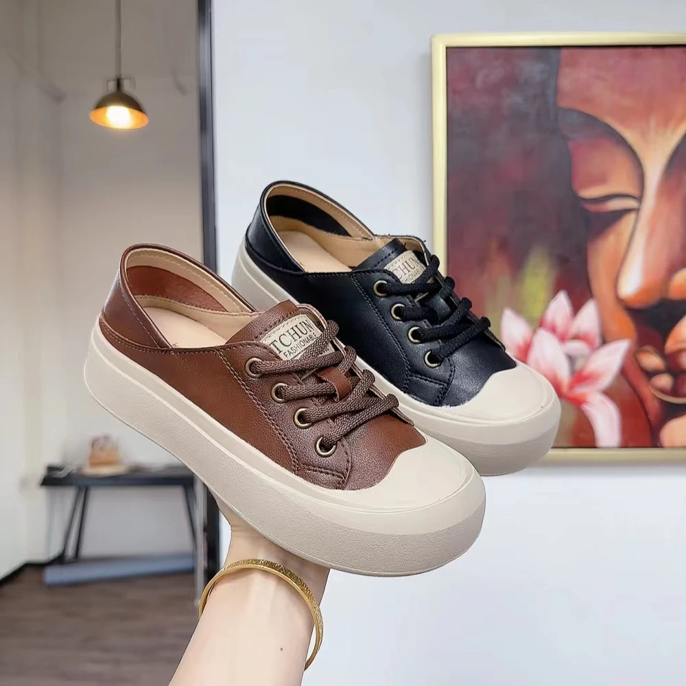 7203新款系带圆头软底舒适百搭休闲鞋仓