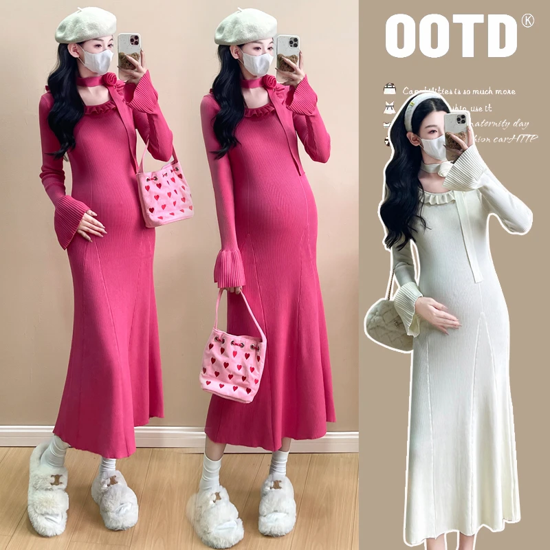 孕妇裙2025秋季新款法式慵懒纯欲时尚高腰气质显瘦孕妇针织连衣裙