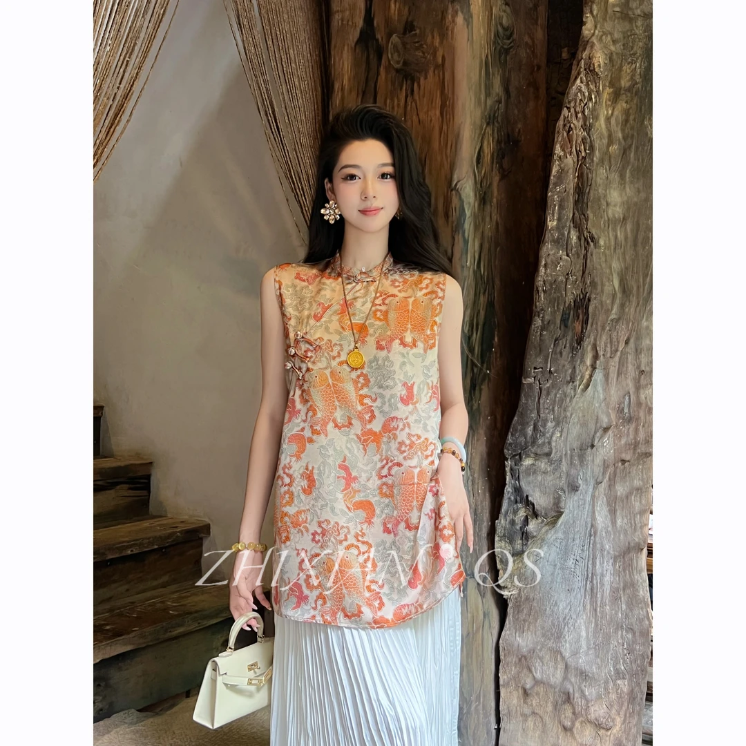 锦鲤呈祥-25年夏季新款国风新中式无袖气质显瘦小上衣