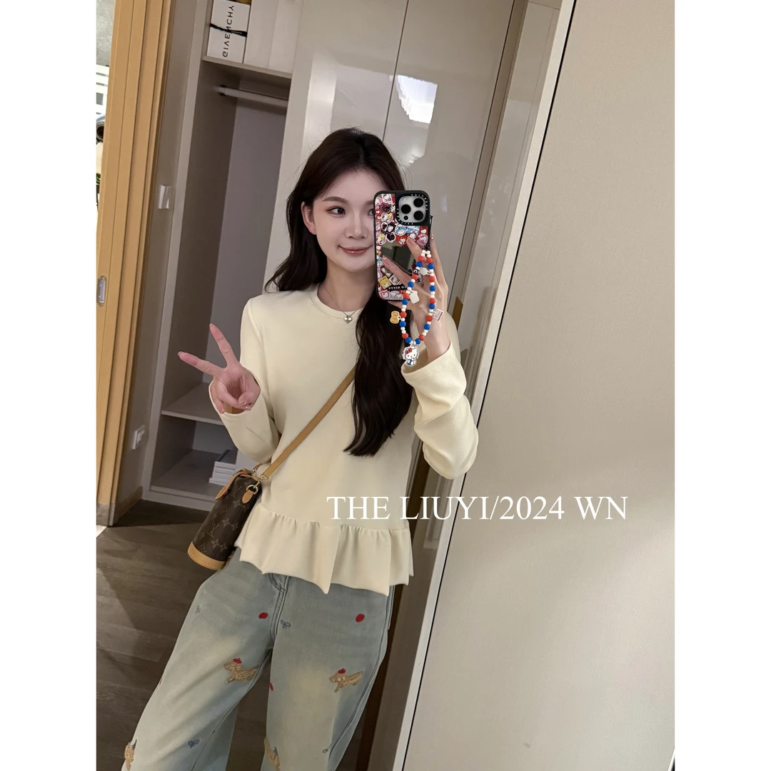 【LIUYI】花苞T~冬季花边双面绒感内搭T恤上衣412074