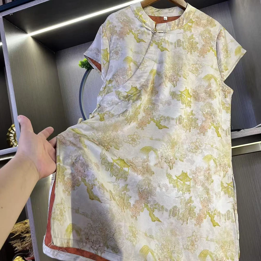 （盘扣-奥黛）2025年夏季人丝香云新中式气质复古斜襟长款上衣