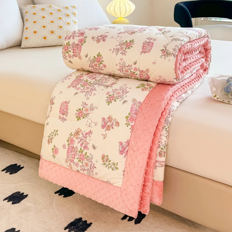 全棉纯棉豆豆四季款薄款被子单双人学生宿舍加厚被芯可机洗棉被