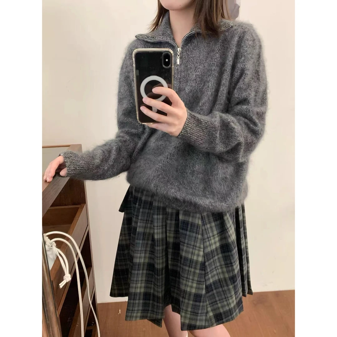 半拉链羊绒拉绒加厚长袖套头 胸围58 衣长60 719