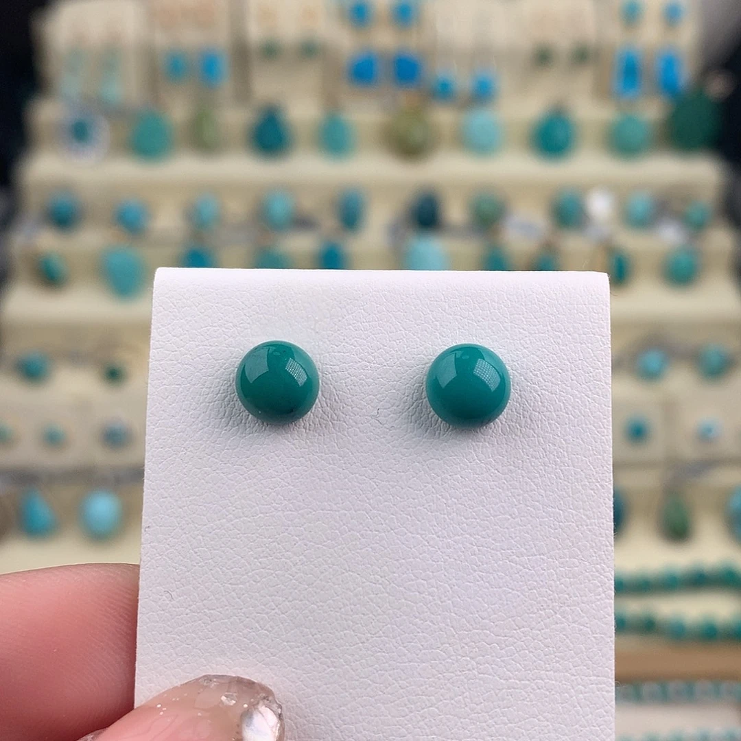 绿松石银S925镶嵌耳饰