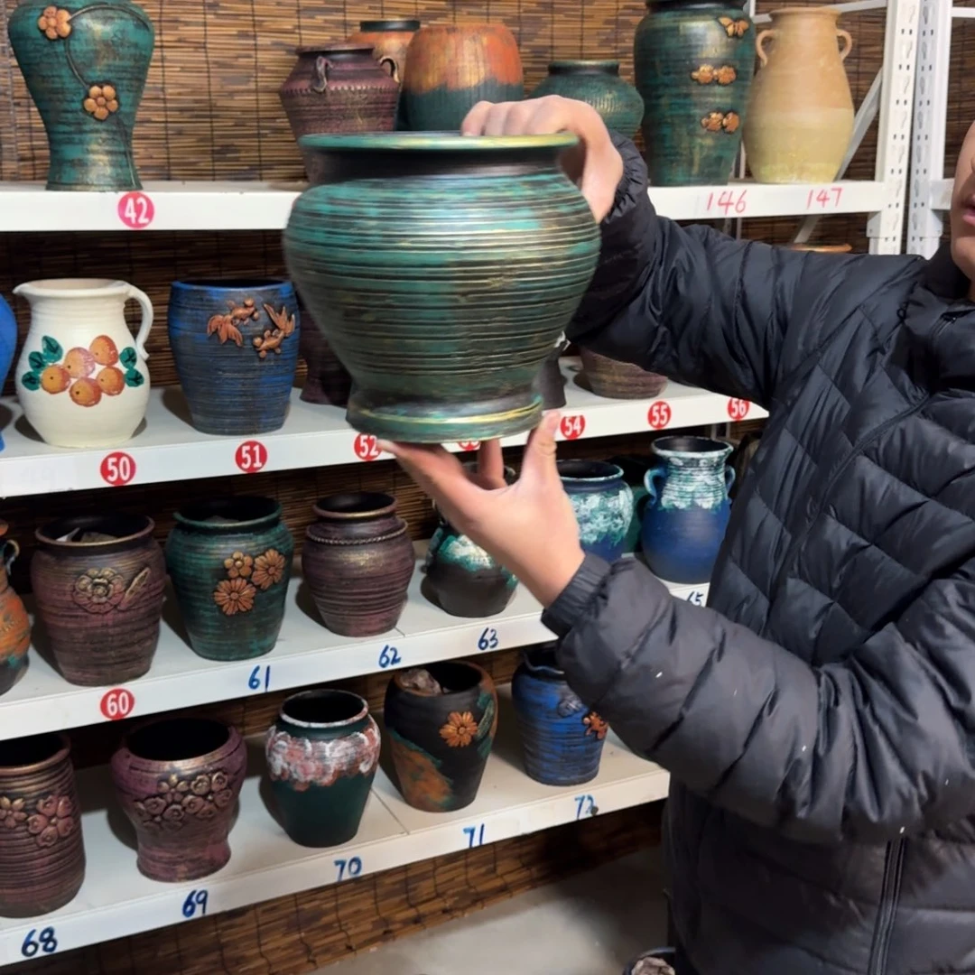 红陶红陶浮雕花盆炸炸炸