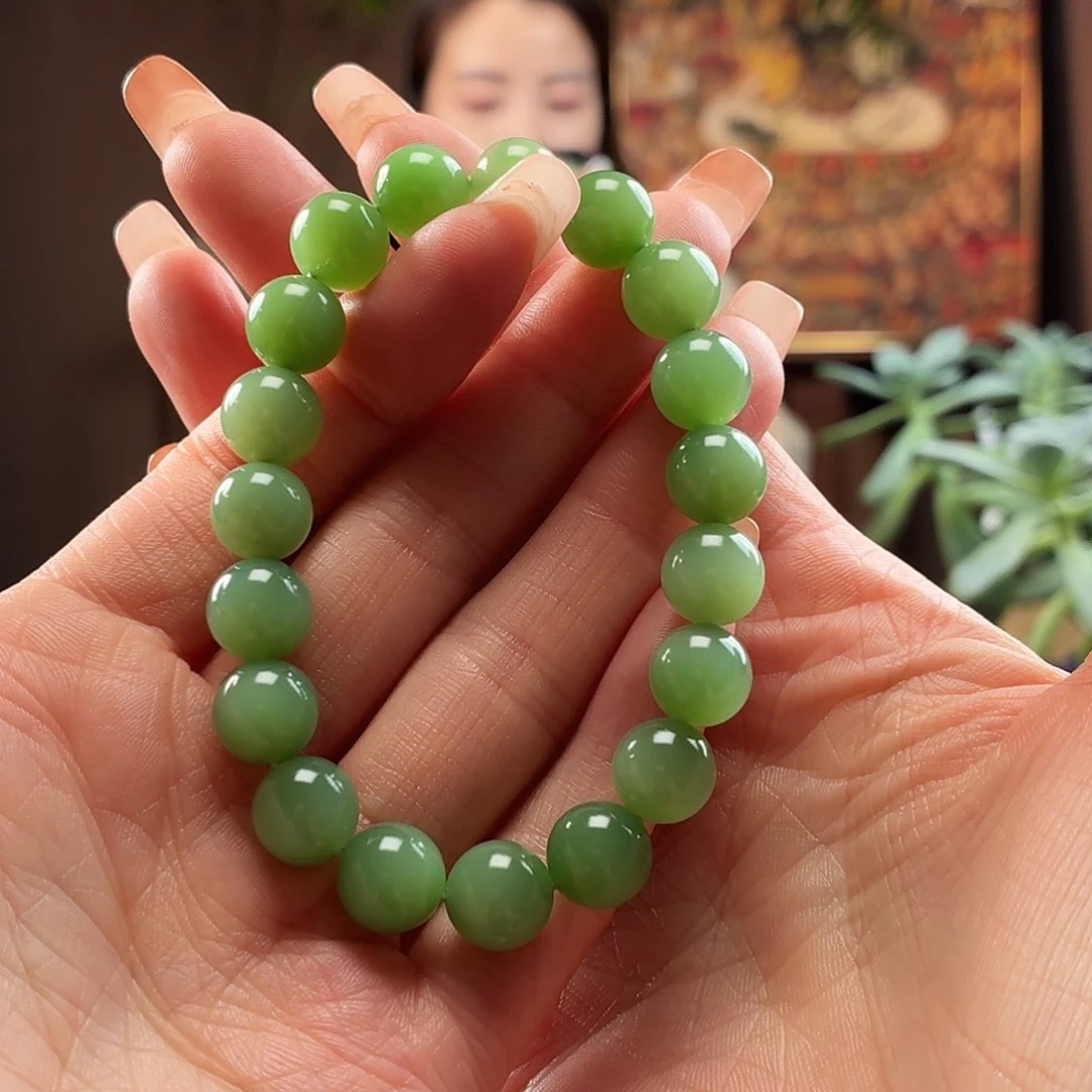 和田玉未镶嵌手串粉绿卡10