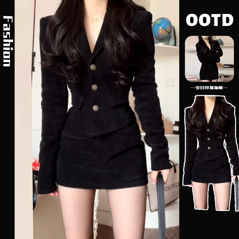 小香赫本风今年流行漂亮套装裙黑色西装连衣裙子冬季女装2025新款