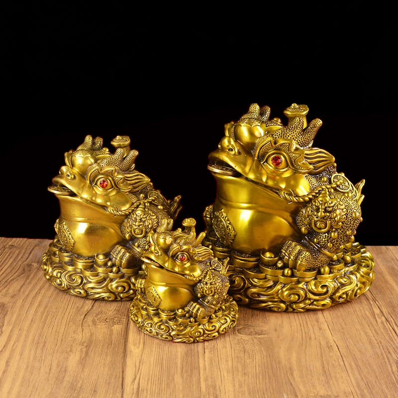【张师亲开】全黄铜如意元宝金蟾客厅办公室开业三足金蟾桌面摆件