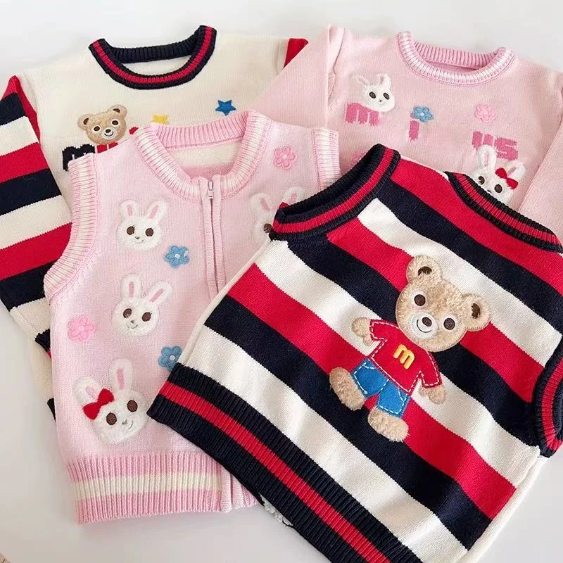 秋冬新款男女童六熊马甲洋气宝宝儿童背心婴儿毛衣针织衫