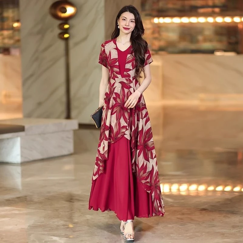 安德耐高级设计感气质连衣裙2025新款轻奢显瘦收腰裙子女夏季假两