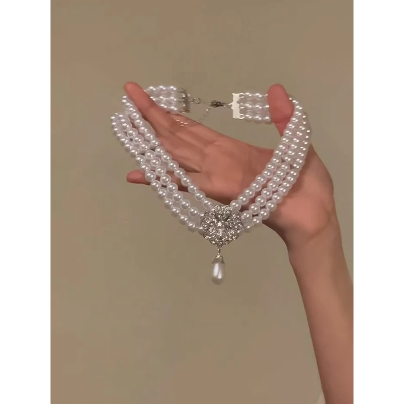 铜合金仿珍珠项链 赫本风珍珠项链女小众设计新娘配饰轻奢锁骨链