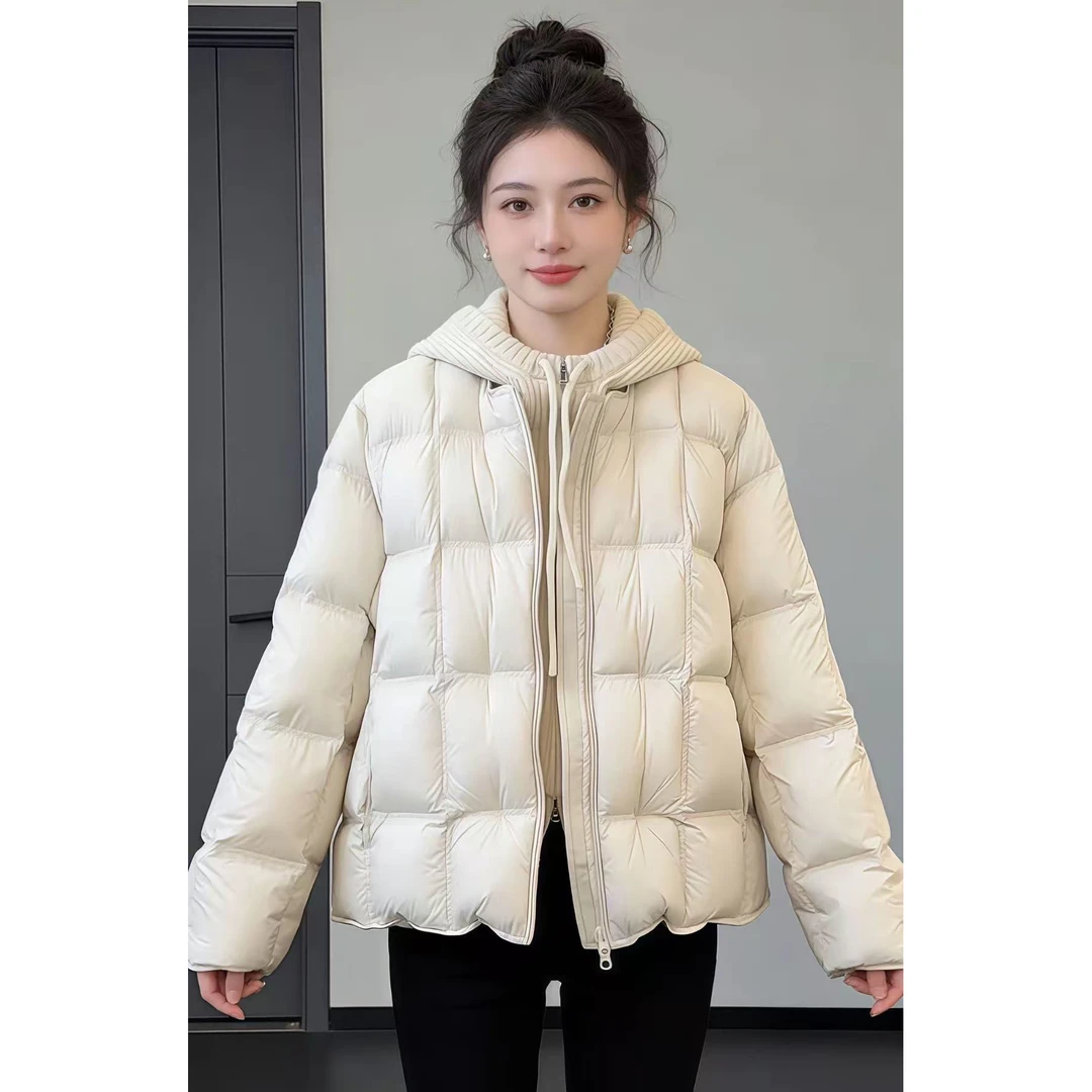 针织连帽短款羽绒服女2025新款冬季独特超好看今年流行爆款小个子