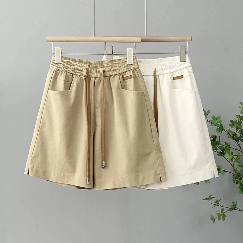 2025夏季薄款女宽松大码阔腿时尚百搭高腰显瘦遮肉休闲短裤N9160