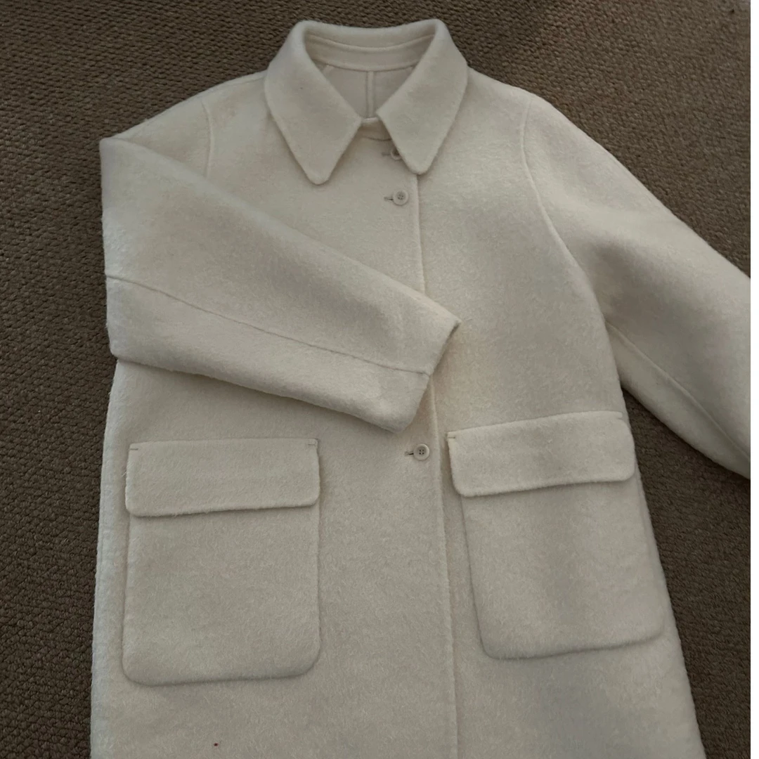 【珍珍何HC】1278定制款韩系极简一手长斜边纽扣苏丽大衣