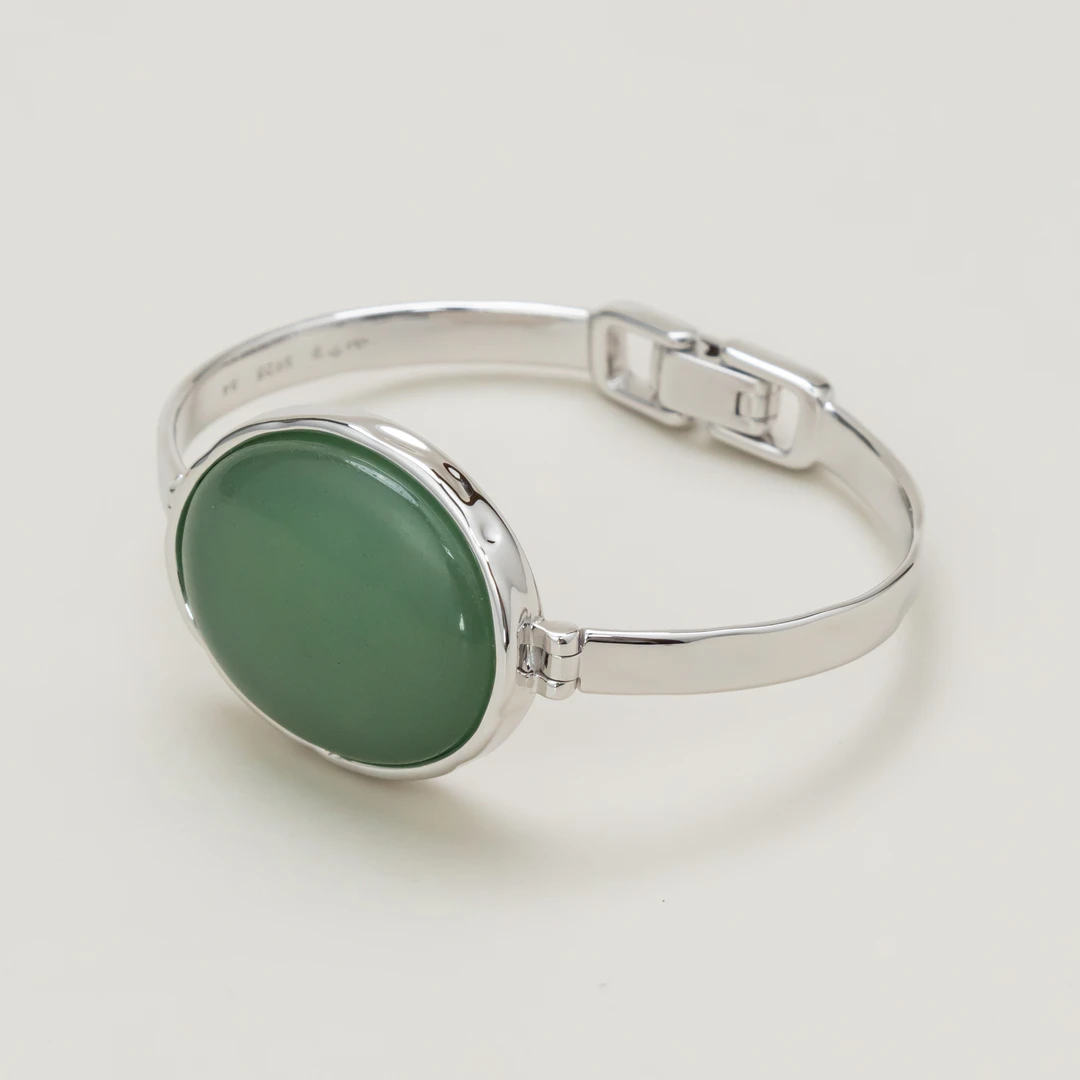 925银手镯 【山巾子·碧山】纯银绿东陵手镯自然矿物会有色差黑点259