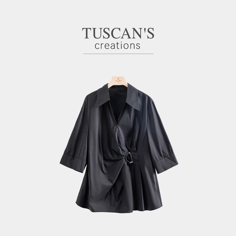 TUSCAN'S CREATIONS夏季新款轻奢气质短袖衬衫T恤时代双鱼女装