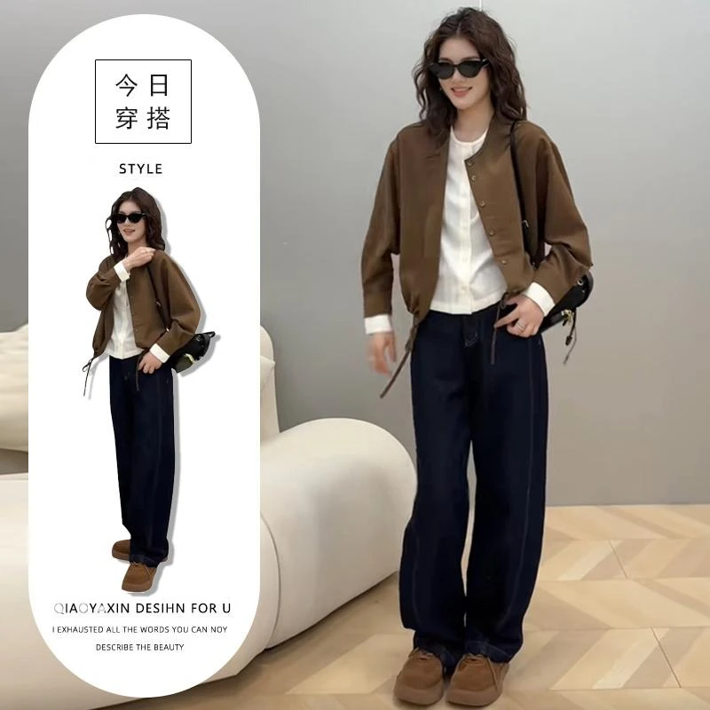早秋装穿搭套装女爆款气质设计感别致假两件上衣高腰垂感阔腿裤潮
