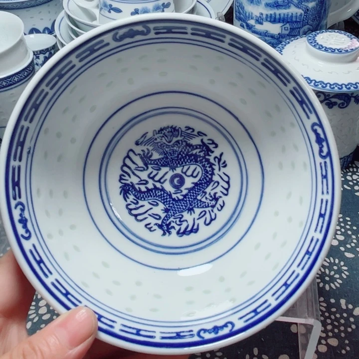 青花玲珑6寸面碗龙纹