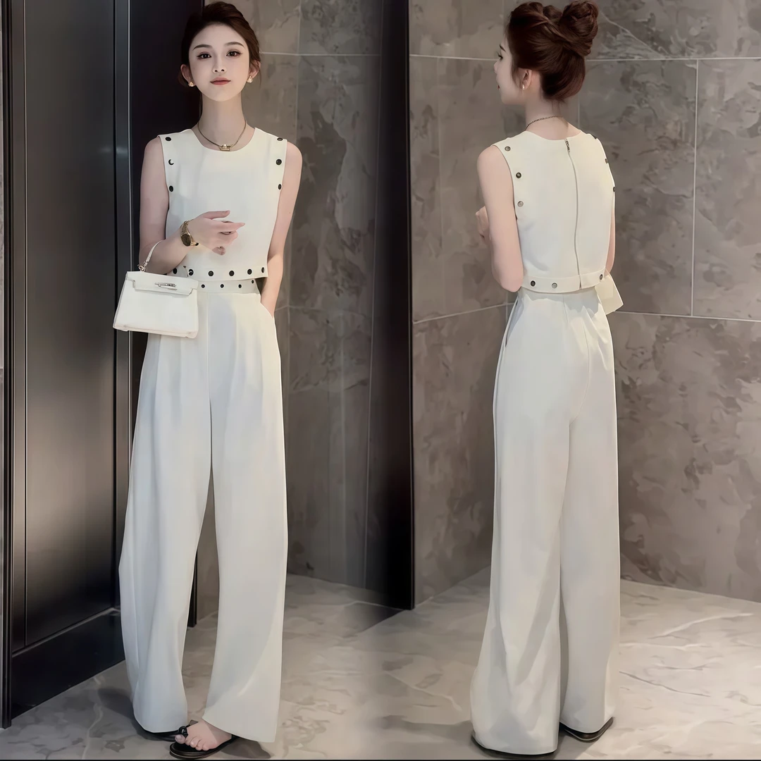 时尚套装女2025夏季新款时髦洋气减龄无袖上衣阔腿裤气质两件套潮
