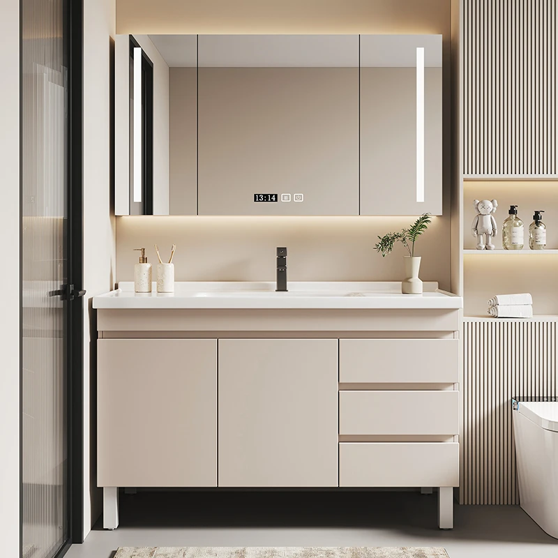 诏赏浴室柜陶瓷一体盆卫生间智能现代简约实木卫浴盆柜组合