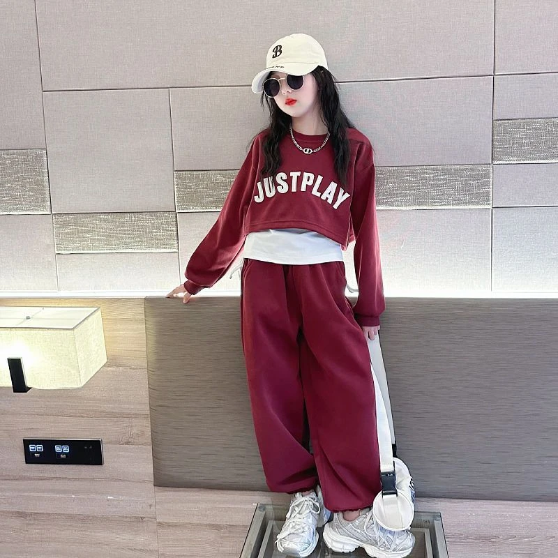 女童套装春秋2025新款网红炸街儿童中小学生运动卫衣春装三件套潮