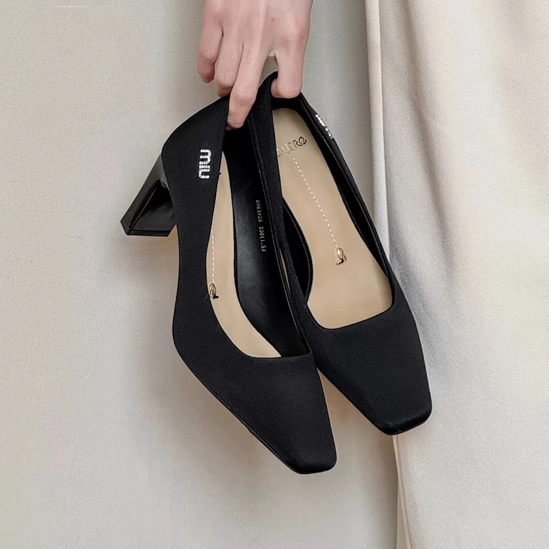 轻职风小众设计方头粗跟高跟鞋女浅口单鞋YDJR69101001