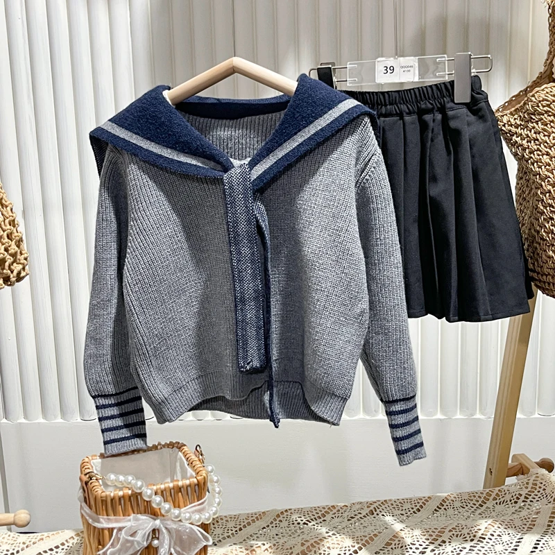 春季单排扣假两件春季学院风时尚针织套装连帽女秋季翻领纯色