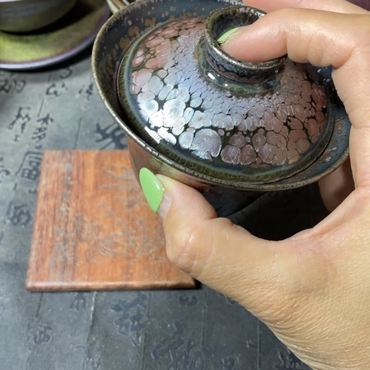 依***儿茶盏建阳建盏微瑕盖碗