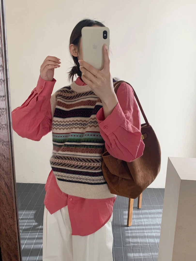 【素简.670160】秋冬新款费尔岛叠穿马甲红人上新针织衫