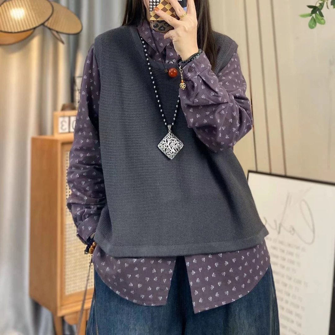 欣欣 春季新款圆领针织马甲女宽松韩版休闲百搭无袖马夹外搭