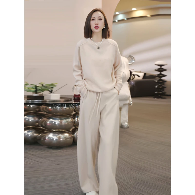 韩系休闲运动套装女2025秋冬新款时尚圆领长袖卫衣阔腿裤两件套潮