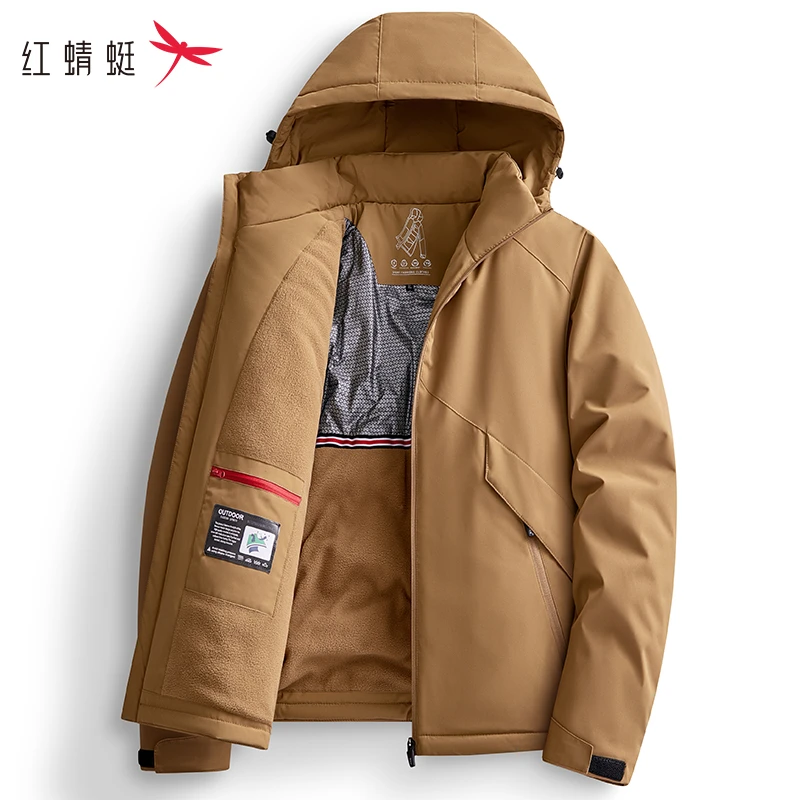 红蜻蜓棉衣外套男2024新款石墨烯冬级加绒加厚休闲连帽中老年棉服