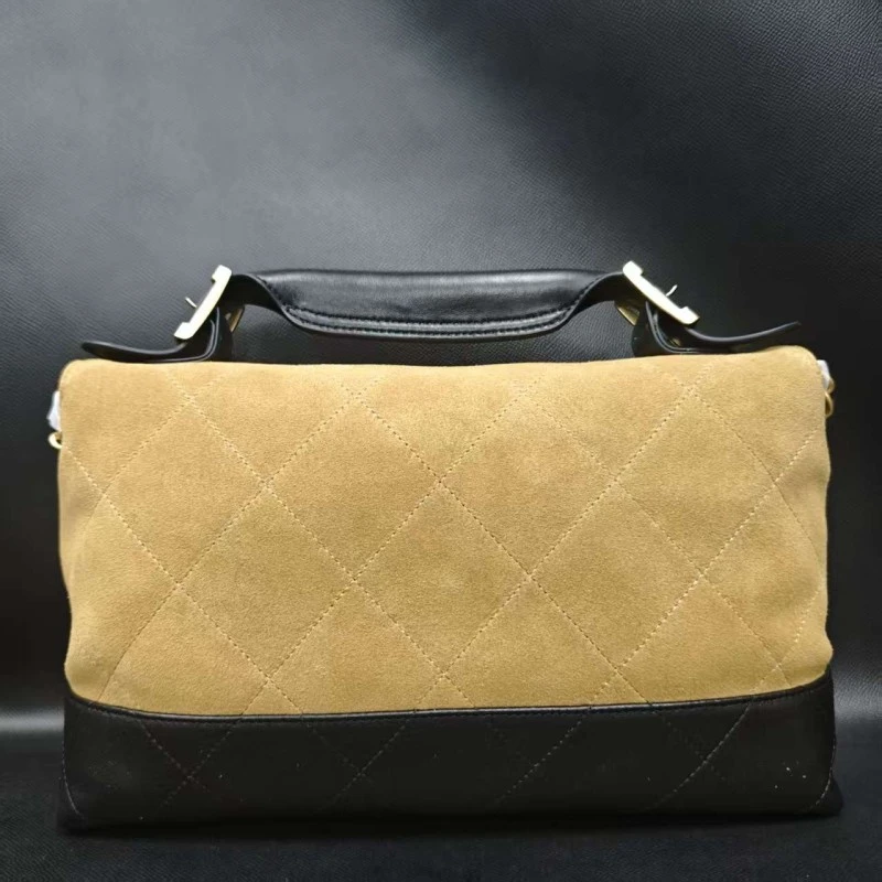 TOLEX2025新款手工百搭真皮拼接女包黑灰色黑棕色30cm