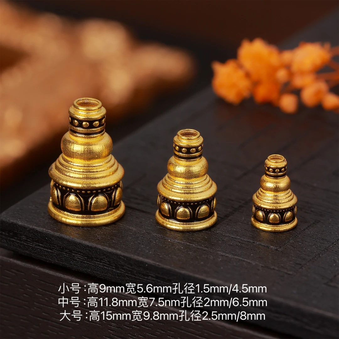 【来福工厂】18k金实心金黑金工艺文玩塔头三通佛塔DIY珠串配饰配件