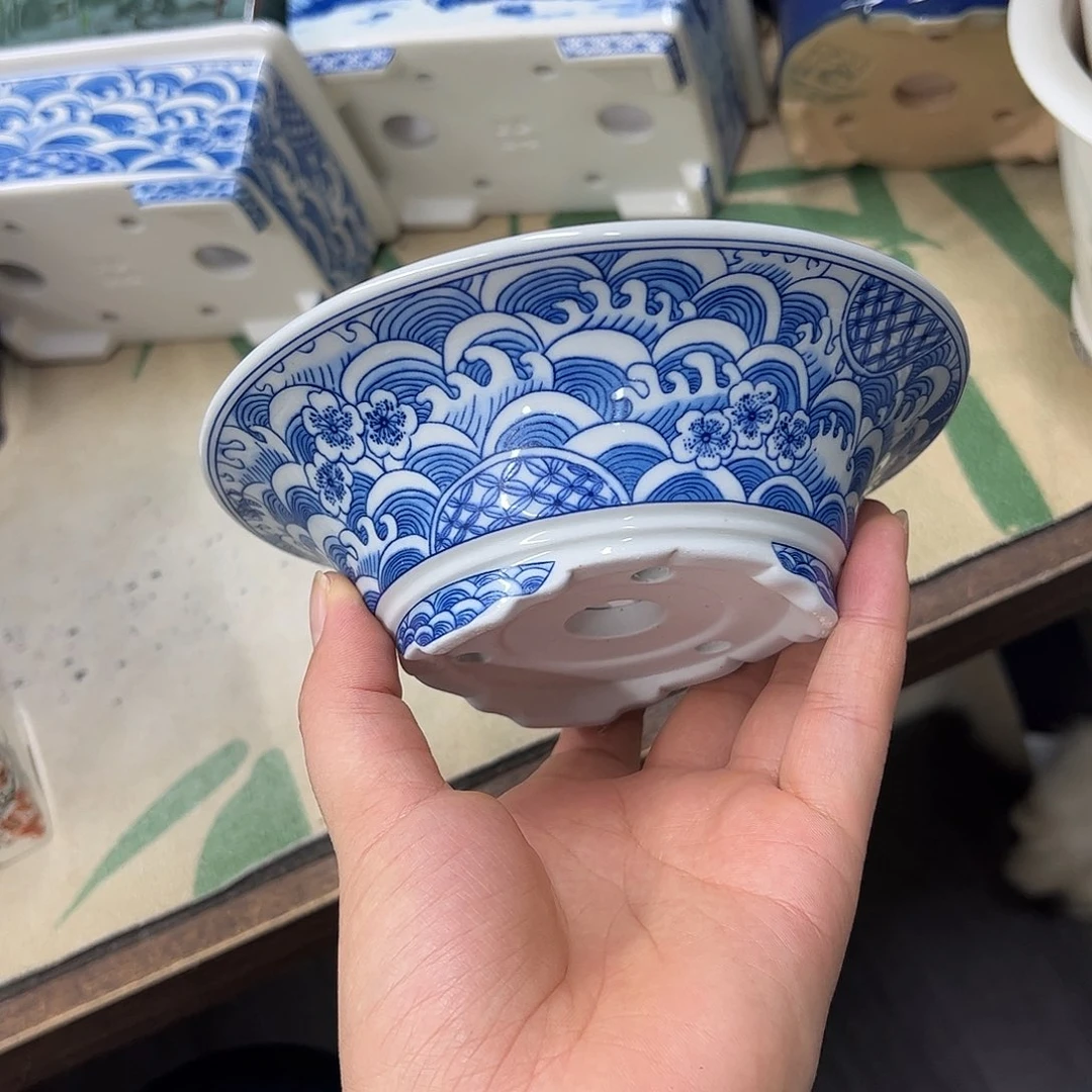 紫砂花盆159号瑕疵15/5cm仿手绘海浪花纹