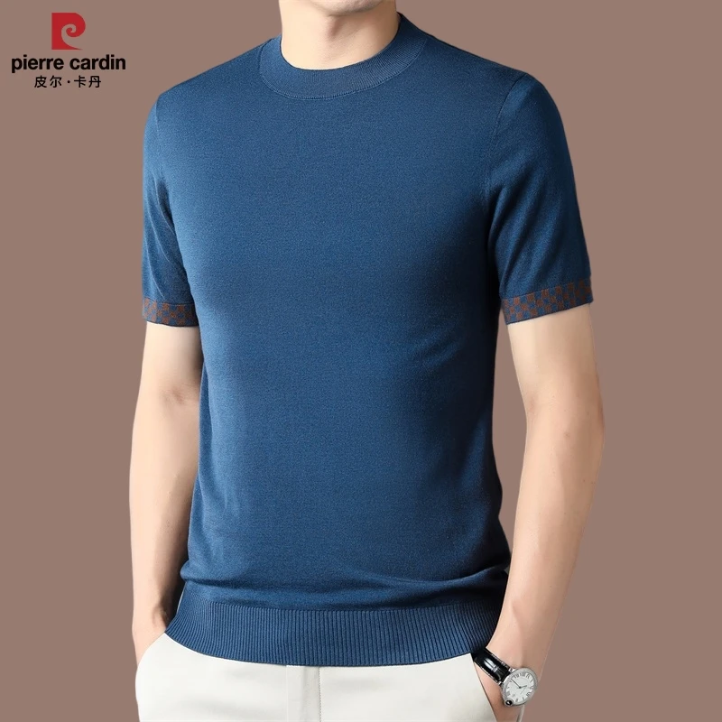 【皮尔卡丹】男士桑蚕丝短袖时尚简约圆领针织衫T恤男士纯色打底衫