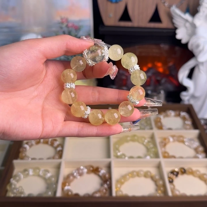 水晶手串18K金镶嵌黄水啊塞