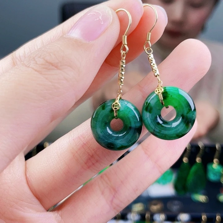 翡翠耳饰银S925镶嵌饰品