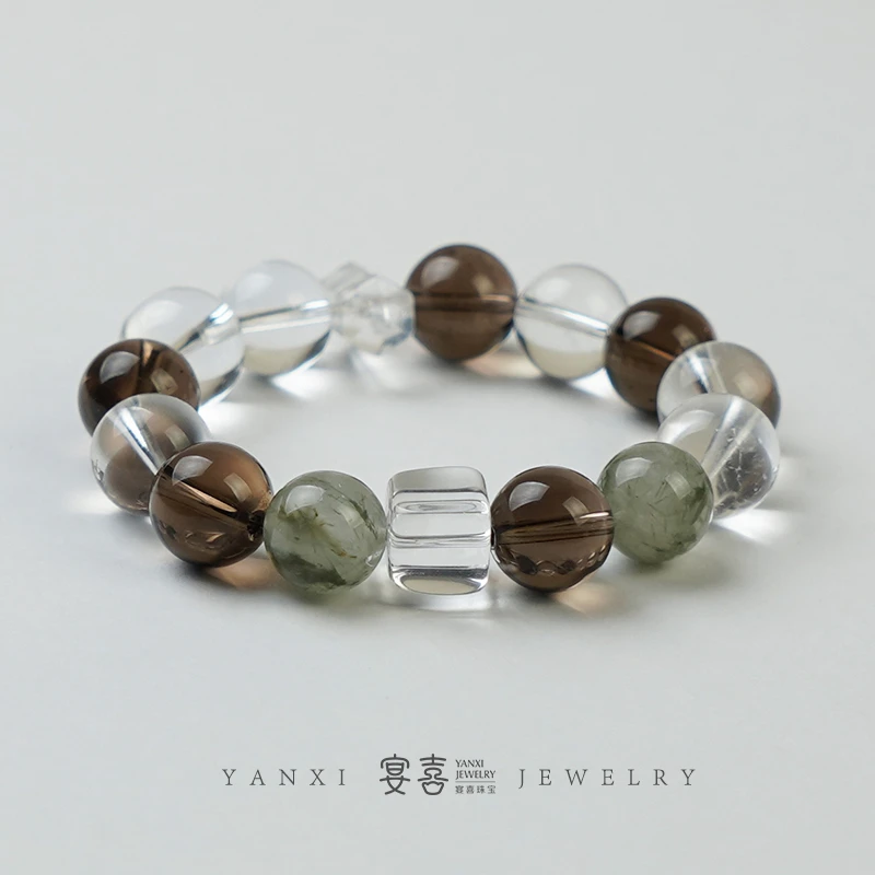 【抹茶生巧】白水晶✖绿发晶单圈手串 多样性发其一