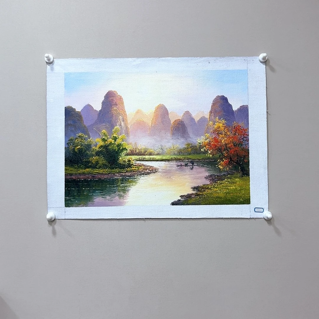 国画龙氏漓江山水油画开拓者龙玉凤作品 终身保真